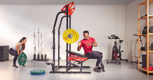 woman and man in home gym