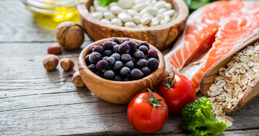 vegetables, fruits, and meat
