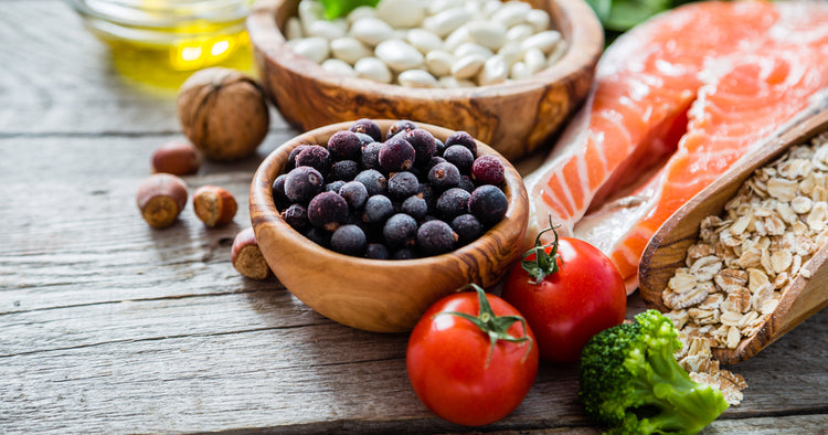 vegetables, fruits, and meat