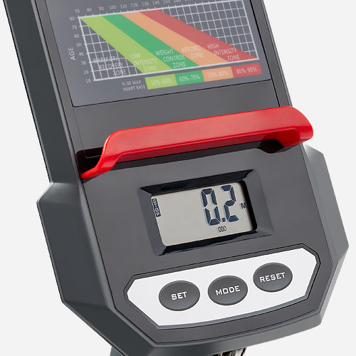 Advanced Digital Monitoring | The onboard digital monitor tracks critical workout metrics, such as time, speed, distance, calories burned, and heart rate, to keep users informed about their progress.