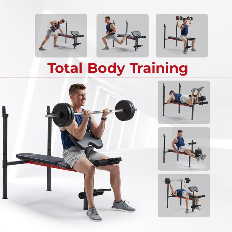 Adjustable Standard Incline Weight Bench with Leg Developer and Preacher Curl Attachment