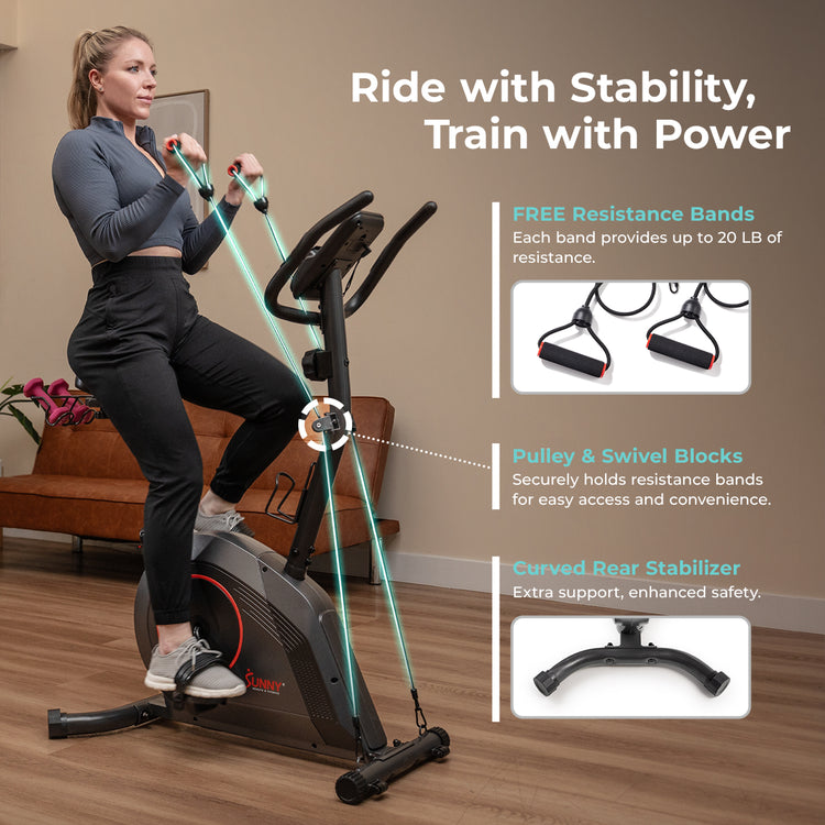16-Level Magnetic Resistance Upright Bike with Workout Bands