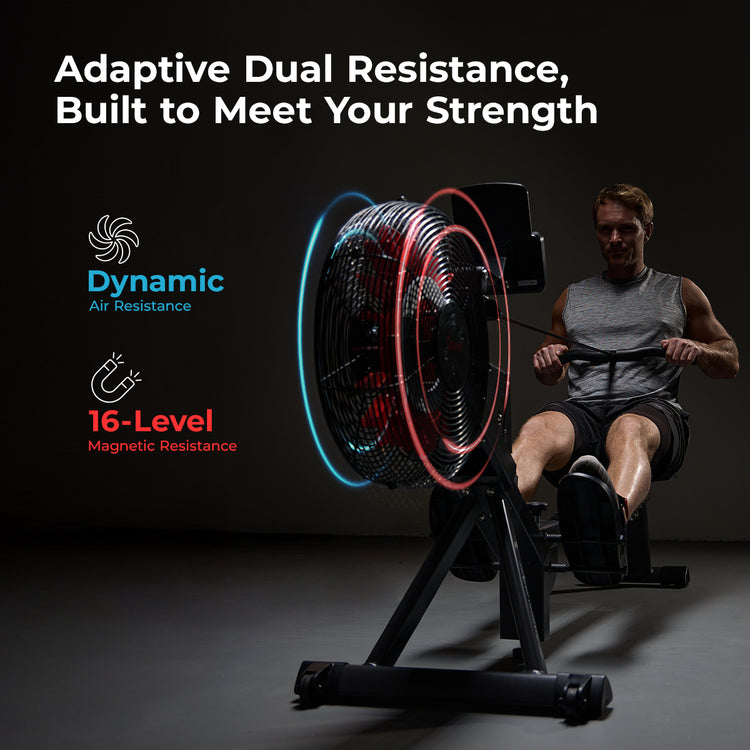 Premium Smart Magnetic Air Rower with Extended Rail