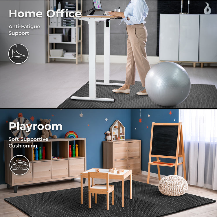 Home Office (Anti-Fatigue Support) | Playroom (Soft, Supportive Cushioning)
