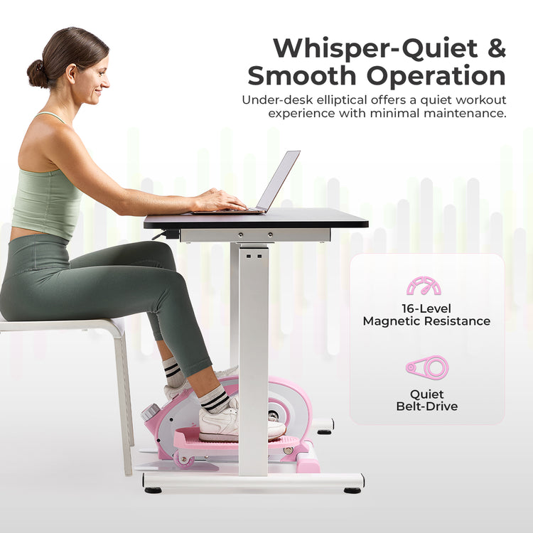 Smart Pink Under Desk Mini Elliptical Exercise Trainer