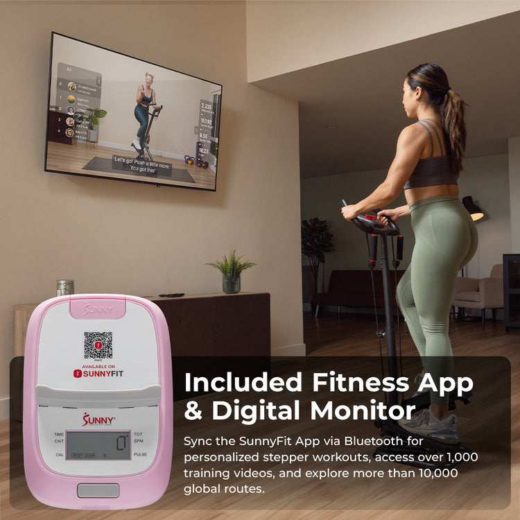 Pink Smart Advanced Stair Exercise Stepper with Handlebar and Resistance Bands