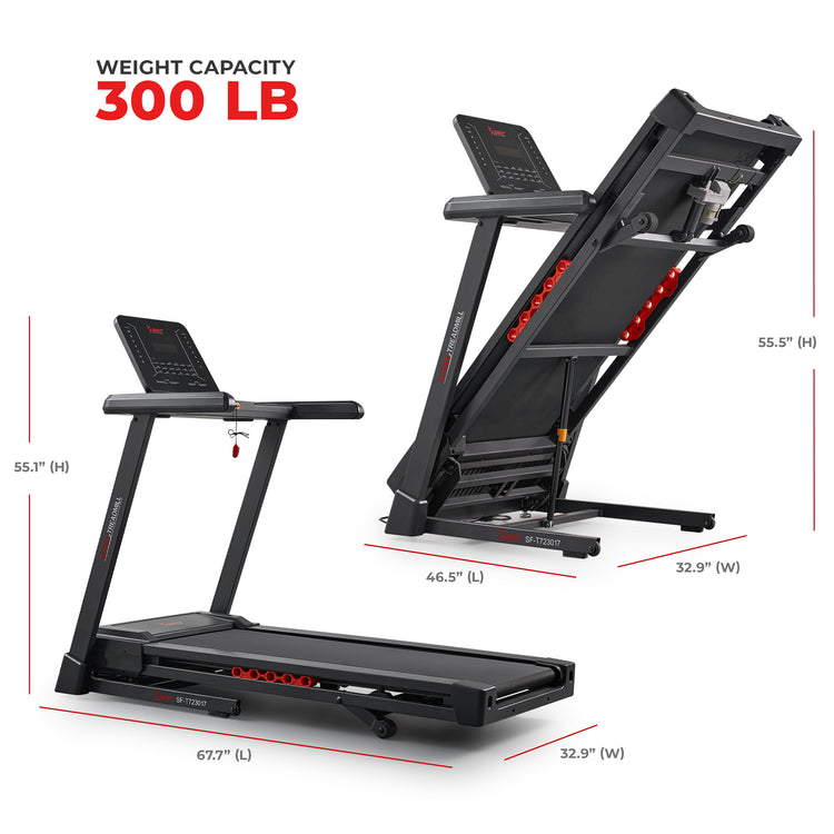 Assembled 67.7L x 32.9W x 55.1H inches - Folded 46.5L x 32.9W x 55.5H inches - 300lbs max weight (dual cup holders, device tray, and a USB port)