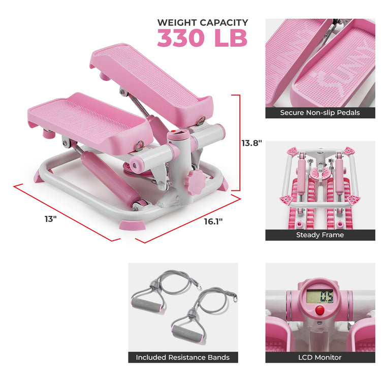 Smart Pink Mini Stepper with Resistant Bands