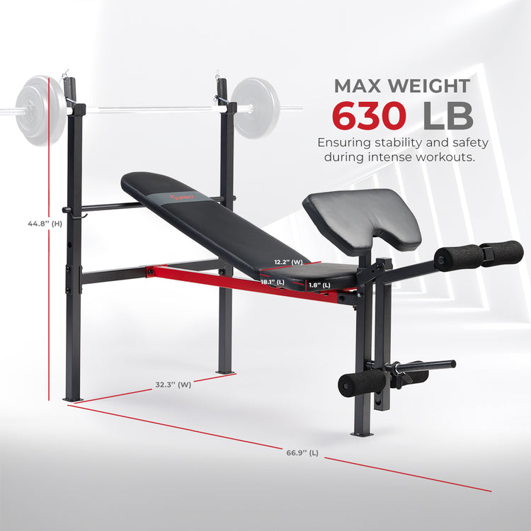 Adjustable Standard Incline Weight Bench with Leg Developer and Preacher Curl Attachment
