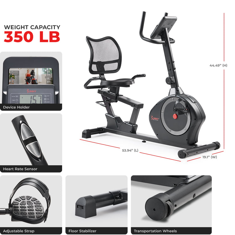 Smart Magnetic Heavy Duty Recumbent Bike with 350LB Weight Capacity