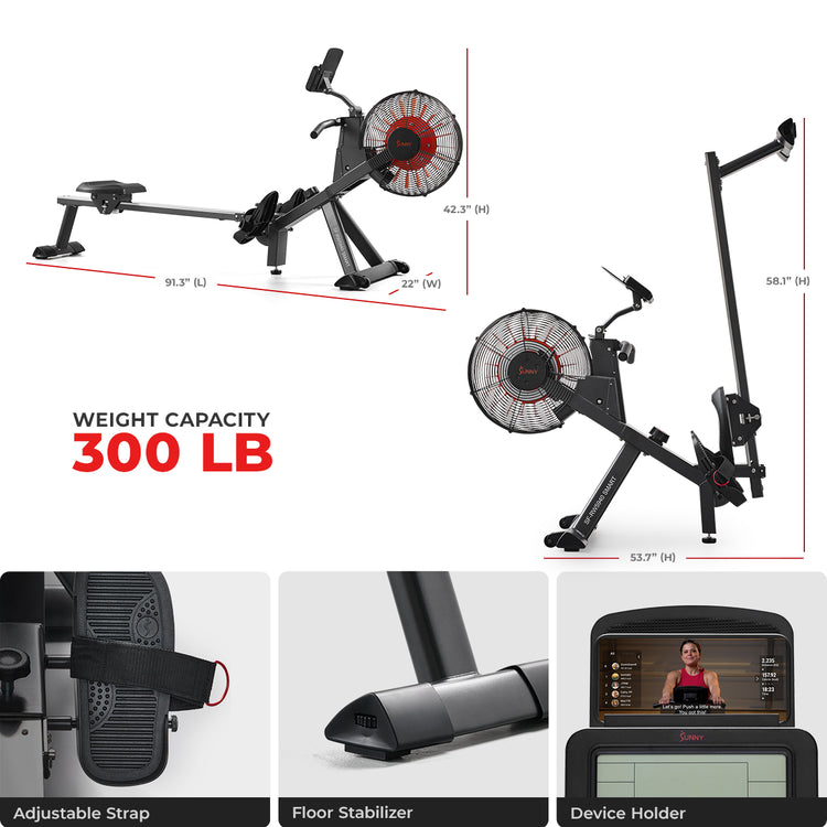 Premium Smart Magnetic Air Rower with Extended Rail