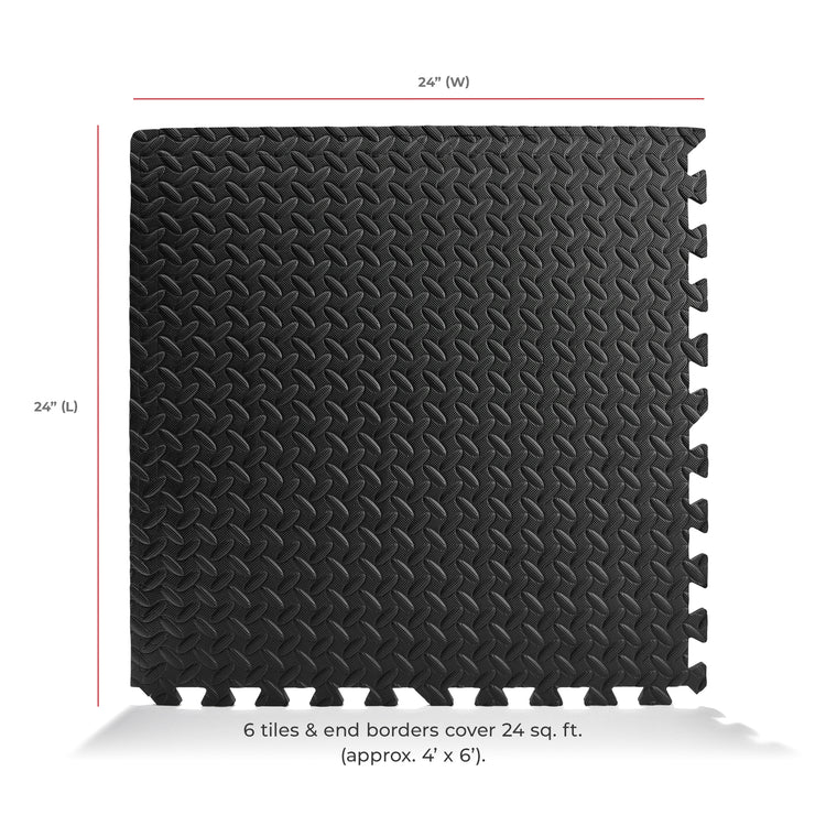 Each 24.4" x 24.4" tile is ½" thick | 6 tiles cover 24 sq. ft. (approx. 4' x 6').