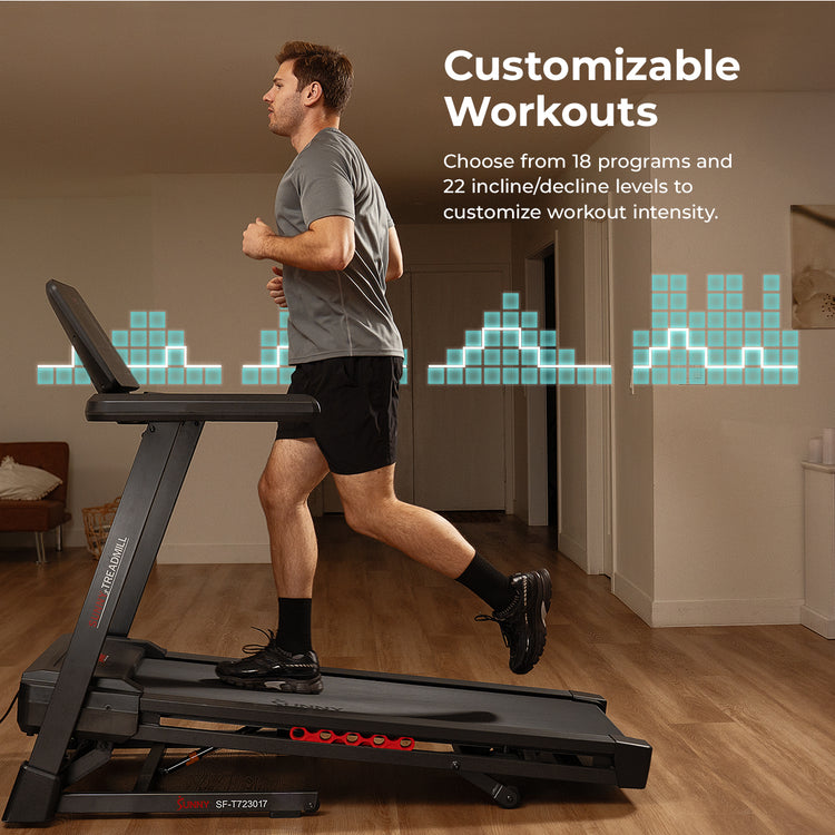 Customizable Workouts | Choose from 18 programs and 22 incline/decline levels to customize workout intensity.