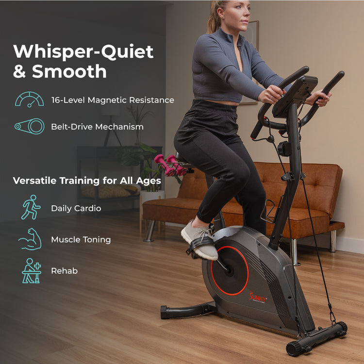 16-Level Magnetic Resistance Upright Bike with Workout Bands