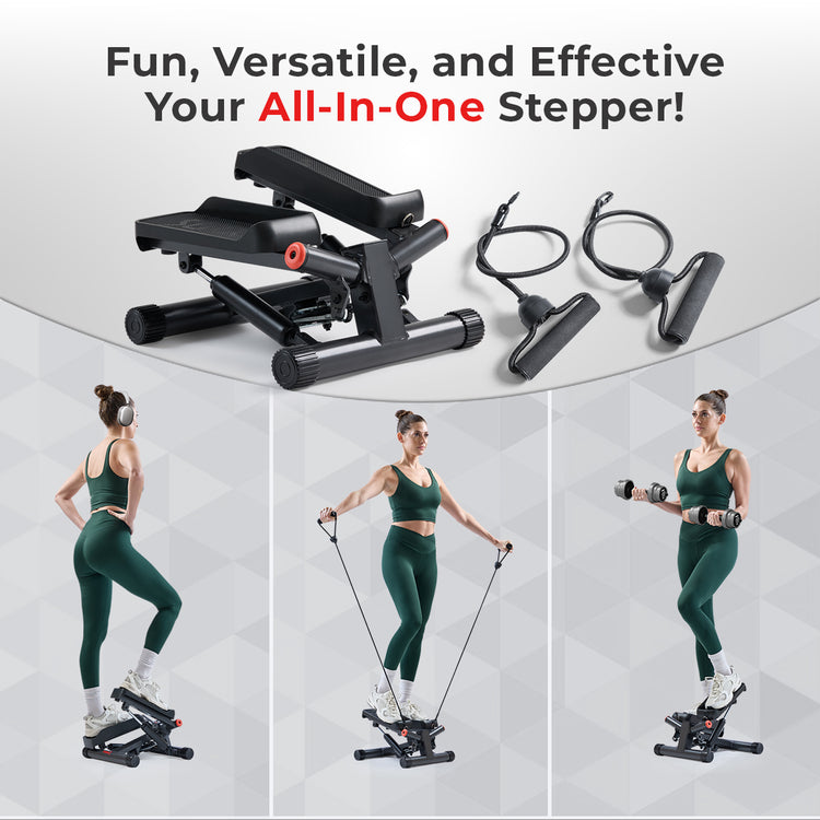 Fun, versatile, and effective—your all-in-one stepper! | (being used in different ways—with bands, weights, music, etc. See examples below)
