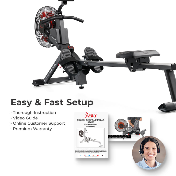 Premium Smart Magnetic Air Rower with Extended Rail