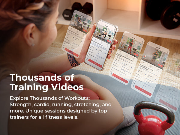1000+ Training Videos | Take strength, cardio, running, stretching, and more, with a one-of-a-kind workout experience curated by our world-class trainers for all fitness levels and equipment.