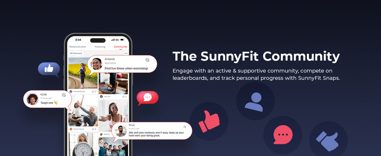 The SunnyFit Community | Engage with an active & supportive community, compete on leaderboards, track personal progress with SunnyFit Snaps.