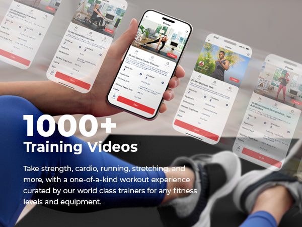 1000+ Training Videos	| Take strength, cardio, running, stretching, and more, with a one-of-a-kind workout experience curated by our world class trainers for any fitness levels and equipment.