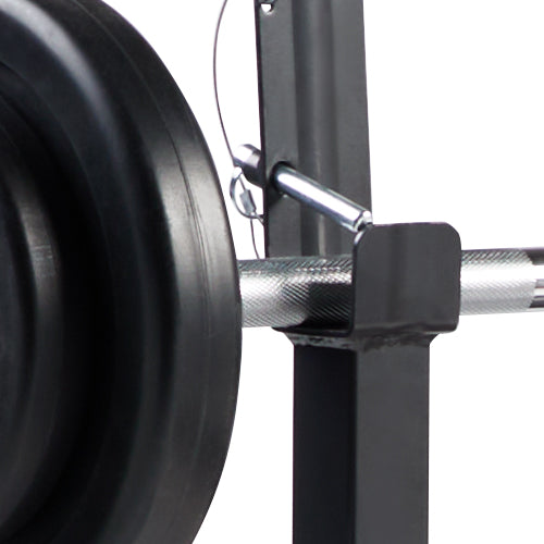 Safety First | Designed with a secure pin system that locks the weight bar in place, preventing tipping when adding weight plates.
