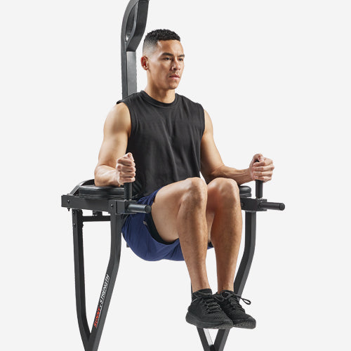 Ergonomic Captain's Chair | Boost your core and abdominal strength while performing leg raises, crunches, and holds on the ergonomically designed slightly angled backrest.