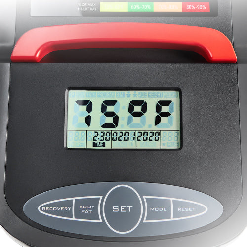 PERFORMANCE MONITOR | Track your exercise metrics independently with the onboard performance monitor which displays: Body Fat, Calendar, Calories, Clock, Distance, Pulse, Recovery, RPM, Speed, Time, Temperature, Scan.