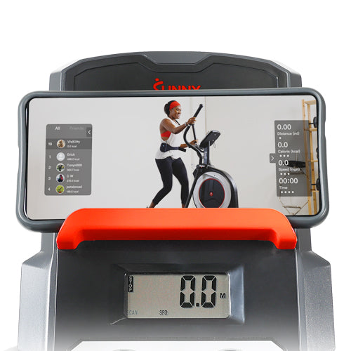DEVICE HOLDER | Place your tablet, phone, or other mobile devices to stay connected. Follow along online or through the SunnyFit® APP with our trainers for certified fitness tips, advice, and lessons.