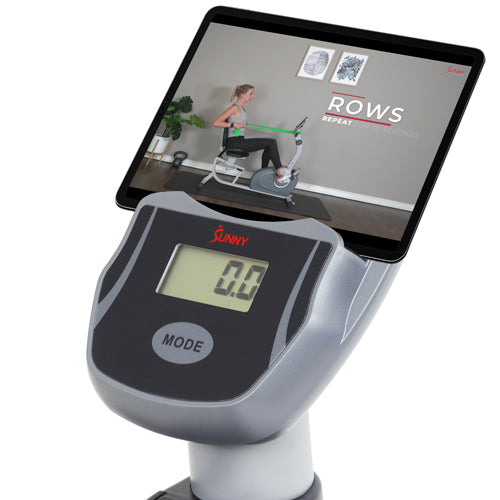 DEVICE HOLDER | Ride along with our Sunny Health & Fitness trainers using your phone, tablet, or any other mobile device of your choice!