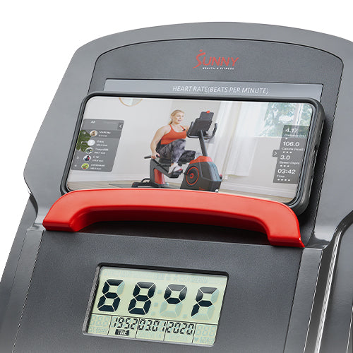 DEVICE HOLDER | Ride along with our Sunny Health & Fitness trainers using your phone, tablet, or any other mobile device of your choice!