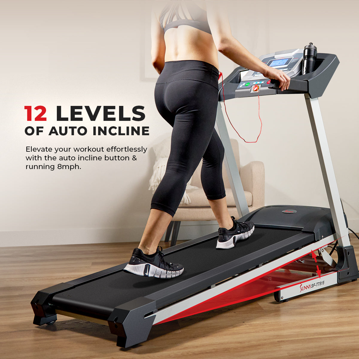 12 Levels of Auto Incline | Elevate your workout effortlessly with the auto incline button & running 8mph. 