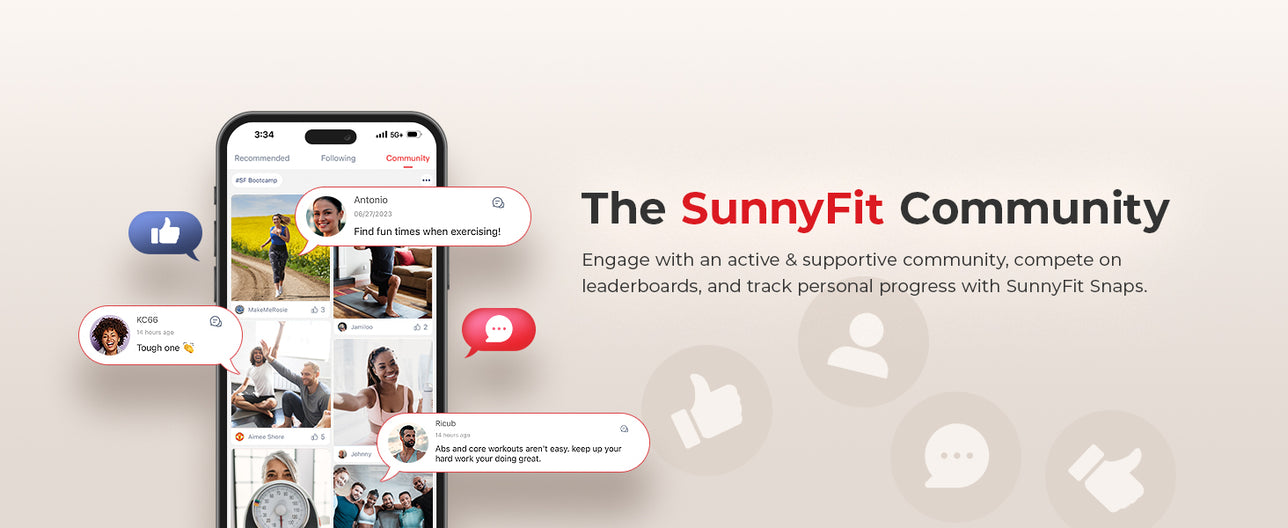 The SunnyFit Community | Engage with an active & supportive community, compete on leaderboards, track personal progress with SunnyFit Snaps.