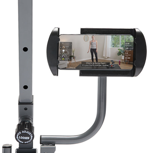 Device Holder | Comes with a convenient device holder for smartphones or tablets, keeping entertainment and fitness apps within view during exercise routines.