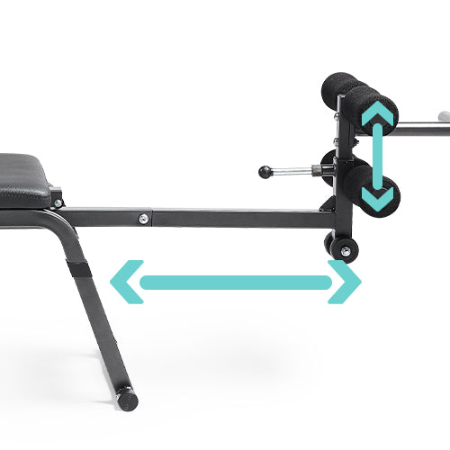 Height Versatility | The bench features adjustable height levels and removable base racks to accommodate various needs.