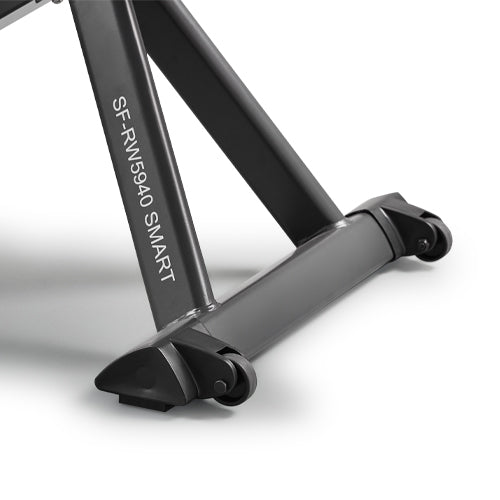 Effortless Portability | Integrated transport wheels enable easy movement and repositioning of the rower.
