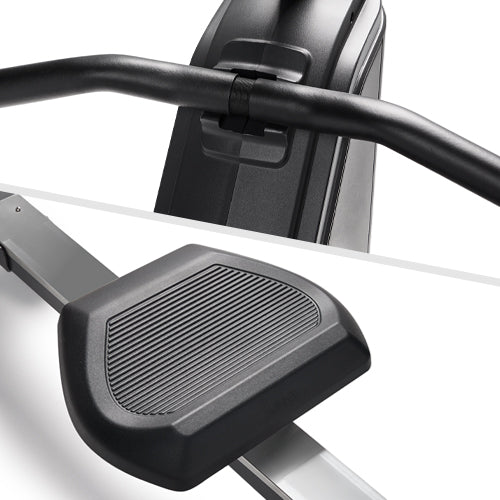 Padded Seat & Handlebar | Features a molded, padded seat and semi-pivoting pedals for optimal form and flexibility. The curved handlebar minimizes wrist strain and supports various grip positions.