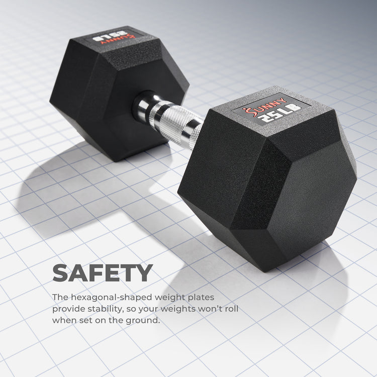 Rubber Hex Dumbbells – Singles & Pairs 5–50 LB Weights