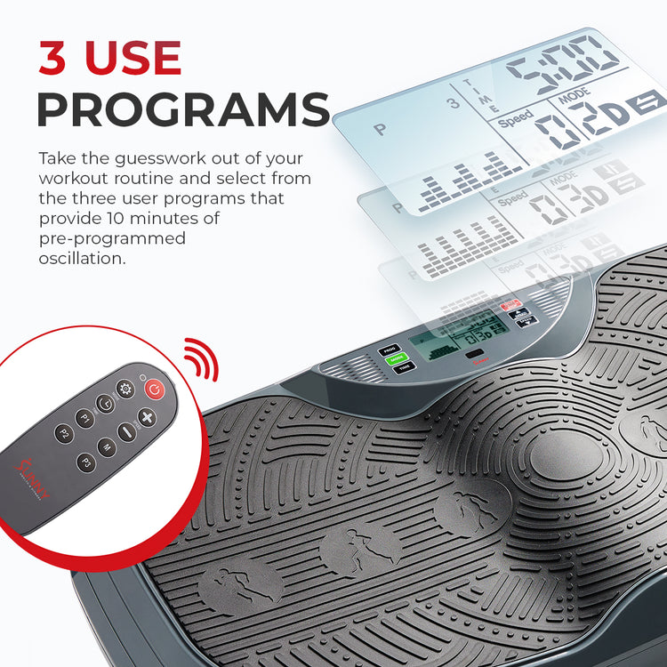 3 USER PROGRAMS | Not sure where to start with your platform? The three 10-minute pre-set user programs have you covered! Simply select a program and enjoy 10 minutes of pre-programmed oscillation. Pair it with your workout or focus on some recovery time.