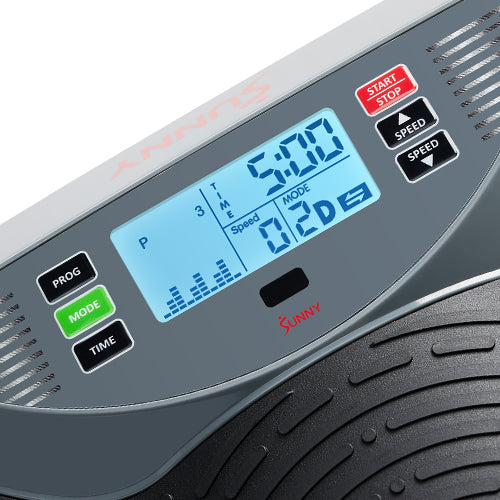 DIGITAL MONITOR | View your metrics on the digital display, centrally located on your machine. Precisely track your workouts and get information about workout mode, program, speed, and time. Control the platform with the built-in buttons on the digital display or use the remote control so you don’t have to step down from your machine to adjust the intensity level or mode.