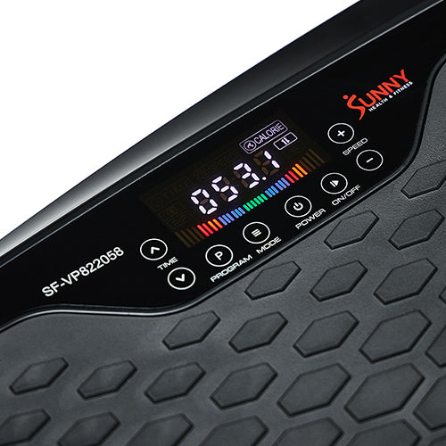 DIGITAL MONITOR | The LED display brightly and clearly shows your Calories, Speed, and Time. Mode and Program settings allow you to further customize the vibration intensity and directions.