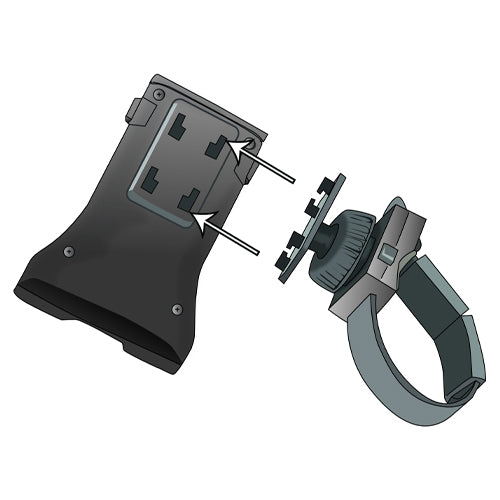 STEP 1 | Attach the Strap Mount’s t-notch adapter into the holder’s 4 slots, and push up firmly to lock in position until secure. You should hear a click.