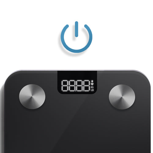 AUTO ON & OFF | When you want to check your weight, simply step on the scale to power it on. Once you're done, as soon as you step off, the scale will power off if left idle.