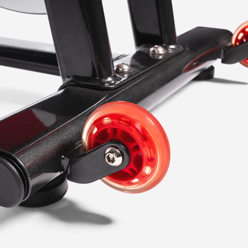 TRANSPORTATION WHEELS | Simply tilt and roll out for use or away for storage, no need for heavy lifting or muscle strain. The wheels at the front of the unit allow the user to move their equipment around with ease.