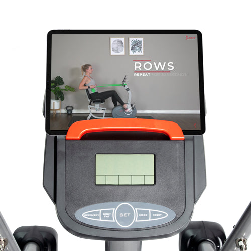 DEVICE HOLDER | Control your indoor workout entertainment directly in front of you. The built-in device holder enables you to stream and watch your favorite movies or TV series directly from your tablet or mobile device.