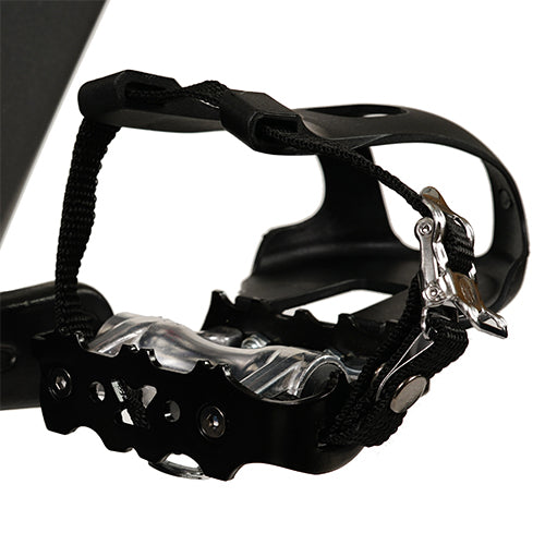 CAGE/CLIP-IN PEDALS | Ensure your feet are secured correctly with Sunny Health and Fitness's added foot cage feature. Avoid foot slippage at increased levels of speed and intensity.
