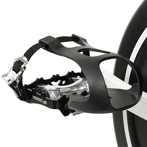 CLIP-IN/CAGED PEDALS | Ensure your feet are secured correctly with Sunny Health and Fitness's added foot cage feature. Avoid foot slippage at increased levels of speed and intensity.