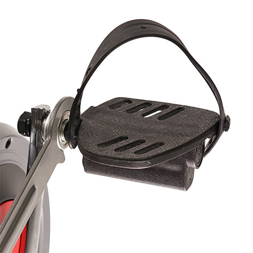 SELF LEVELING PEDAL W/ ADJUSTABLE STRAP | Textured non-slip foot pedals will accommodate all sizes, while remaining grip ensures safe footing during the most demanding workouts! Foot straps keep your feet saddled in so you can focus on the workout, and not if your feet will slip off.