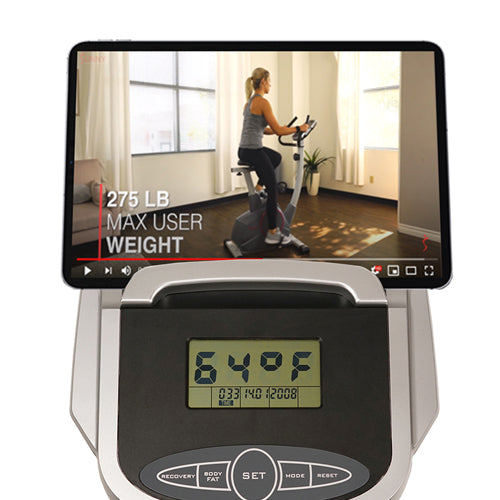 DEVICE HOLDER | Prop up your smart device on the holder to watch movies, workout videos or play your favorite music while you ride.