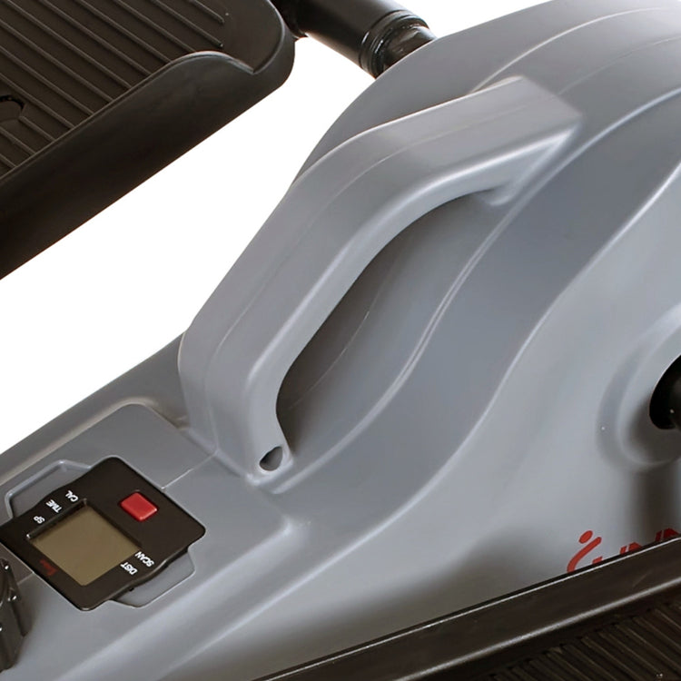 CARRY HANDLE | This space-saving machine (25.2L x 18W x 10. 6H in) can easily be stored while not in use. Use the built-in carry handle to easily lift and move this elliptical machine.