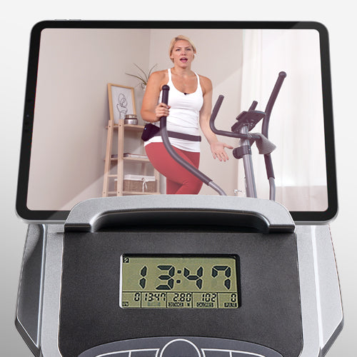 DEVICE HOLDER | Prop up your smart device on the holder to watch movies, workout videos or play your favorite music while you stride.