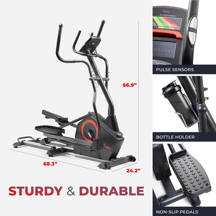 STURDY AND DURABLE | With a premium quality, heavy-duty frame your elliptical provides a sturdy design that keeps you safe while you exercise. Featuring 6 floor stabilizers, your elliptical will stay in place through even the toughest of workouts. Use the transportation wheels to move your elliptical to your desired workout location, or to place out of the way when not in use.